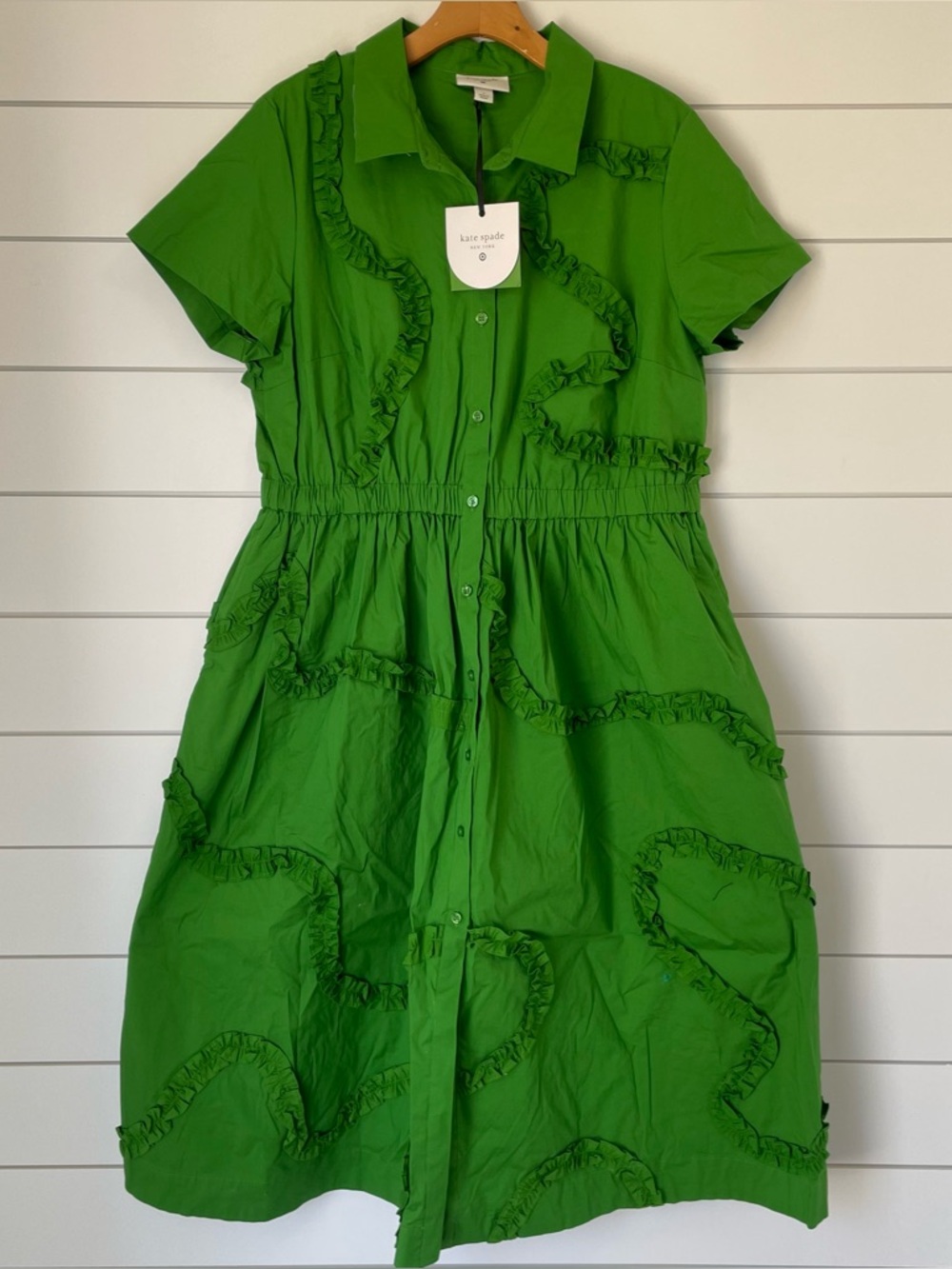 Kate Spade Women’s Green Ruffle-Trim Shirt Dress - Picture 3 of 8